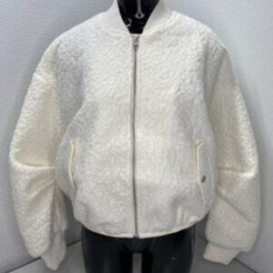 Anthropologie Womens Bomber Jacket Ivory Size XS Sherpa Full Zip Polyester